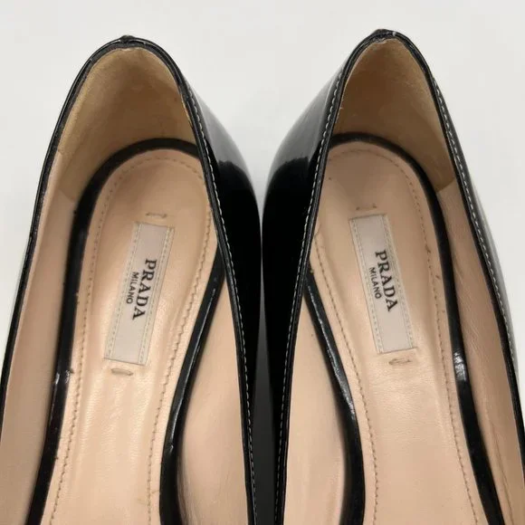 Prada Black Patent Leather Heels with Bow AccentSize 38EU